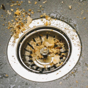 accumulation de débris de nourriture dans la bonde de l'évier