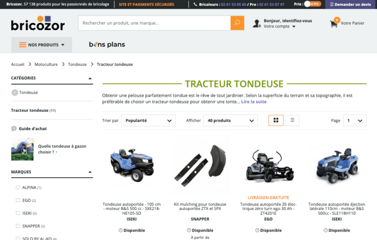 Tous les tracteurs tondeuses sur Bricozor.com