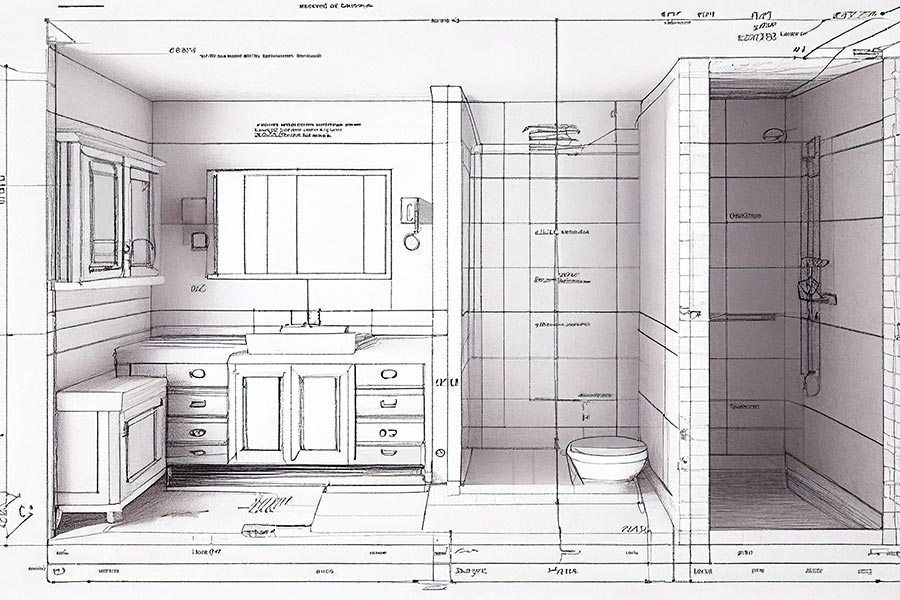 dessins détaillés plans pour salle de bains