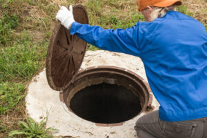 plombier ouvre trappe égout entretien fosses septiques puits eau
