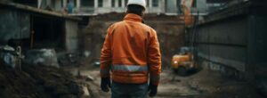 ouvrier du bâtiment sur le chantier de construction en hiver porte une veste de protection contre le froid modéré