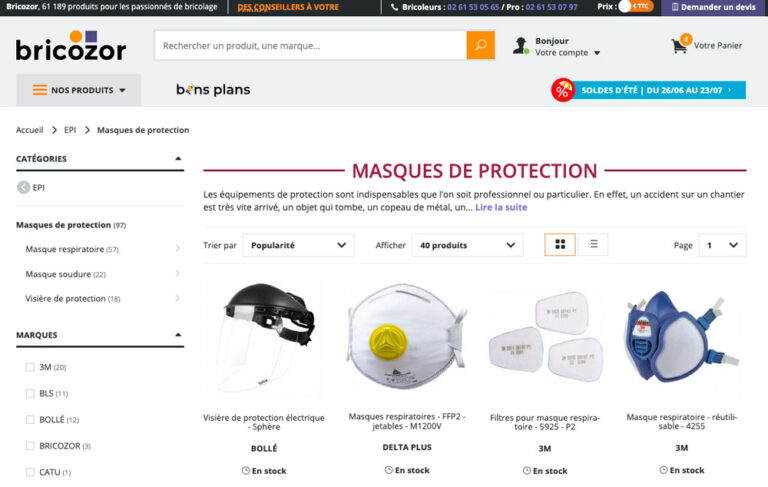 Les masques de protection chez Bricozor