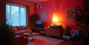 salon aux murs peints en rose fuschia