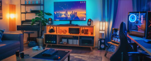 salon de gaming digital écrans ordinateur TV moderne