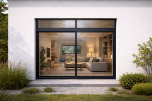 baie vitrée avec une imposte fixe