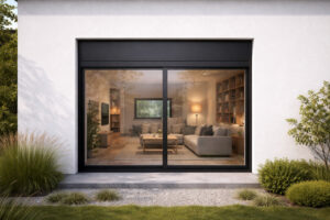 baie vitrée avec une imposte opaque