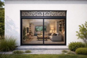 baie vitrée avec une imposte décorative