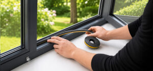 le bricoleur pose le nouveau joint sur la fenêtre