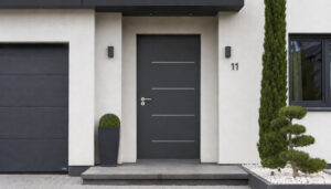 porte d'entrée en aluminium gris anthracite