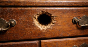 gros trou dans un meuble en bois