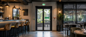 issue de secours à l'arrière du bar restaurant évacuation des ERP